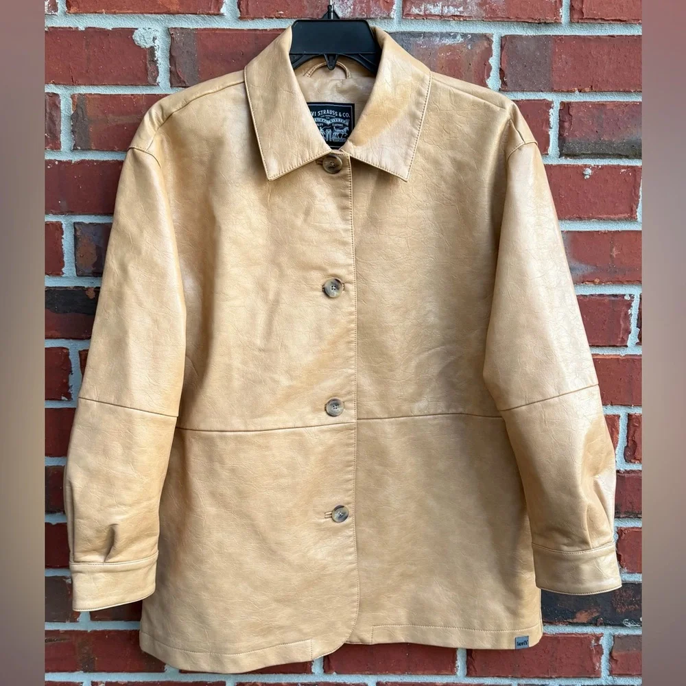 Vintage Levi's Womens Relaxed Fit Button Down Faux Leather M Blazer Jacket T5